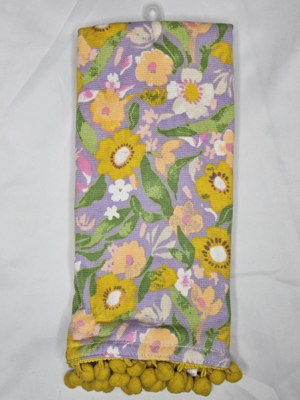 New Threshold 2 Pack Hand Towels Purple Multi Floral Spring Pom Pom Trim Cotton